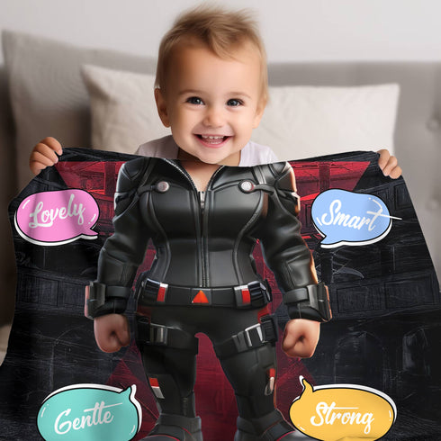 Personalized Stealth Girl Baby Blanket – Custom Superhero Name, Date & Background Options